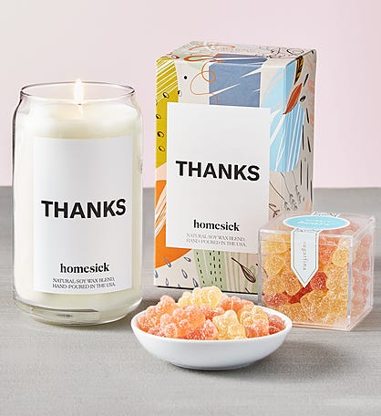Thanks Candle by Homesick With Sugarfina Gummies 